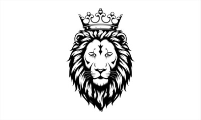 lion head mascot, head of lion wear crown vector what background