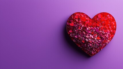 Obraz premium Red heart made of smaller hearts on purple background, Valentine's Day card