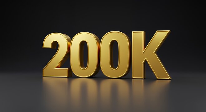 Golden 200k Number Render on Dark Background Showing Achievement