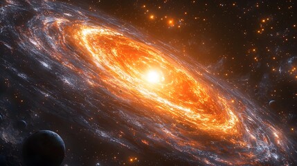 Obraz premium Mysterious Swirling Galaxy with Glowing Supernova at the Center Radiating Cosmic Energy Across the Universe