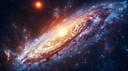 Fototapeta premium Captivating Cosmic Spectacle Swirling Galaxy with Glowing Supernova