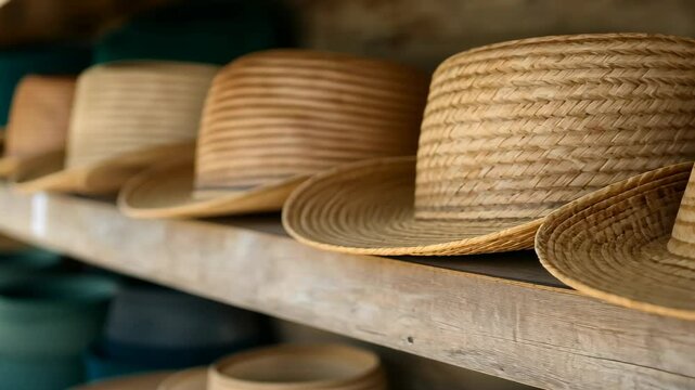 Traditional Straw Hats on Display in Vinales Cuba Showcasing Handcrafted Elegance and Cultural Heritage with Focus on Artisanal Craft and Local Craftsmanship