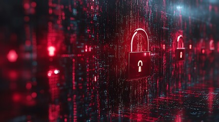 Obraz premium Digital locks in a cyber security wall