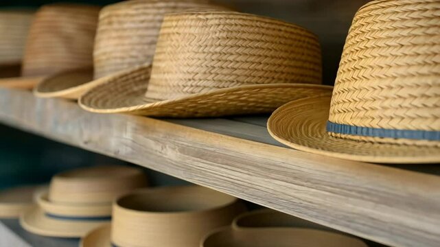 Traditional Straw Hats on Display in Vinales Cuba Showcasing Handcrafted Elegance and Cultural Heritage with Focus on Artisanal Craft and Local Craftsmanship