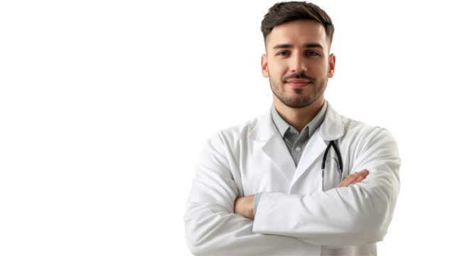 Medical professional portrait studio png transparent background white environment confidence concept