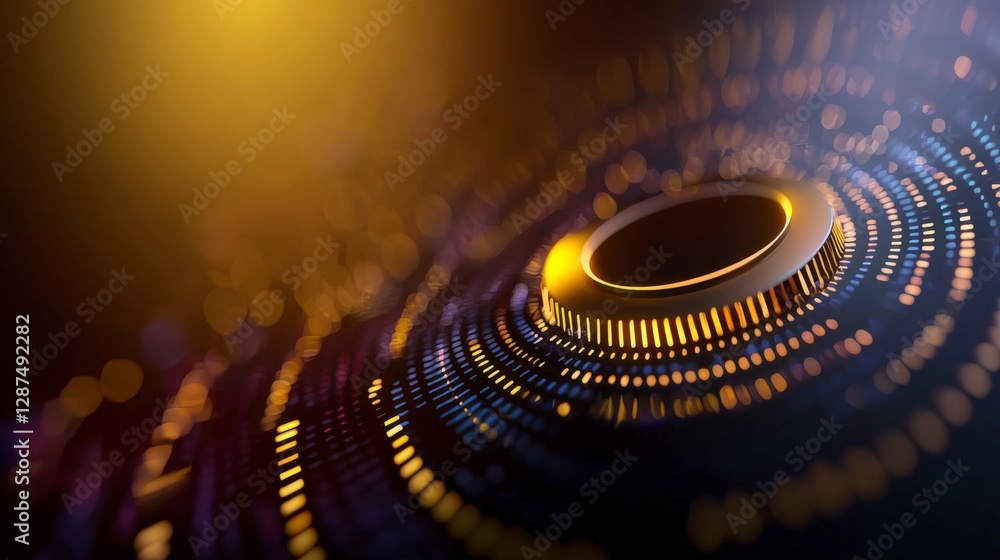 Poster abstract circular interface with glowing elements and bokeh background in modern digital design aest