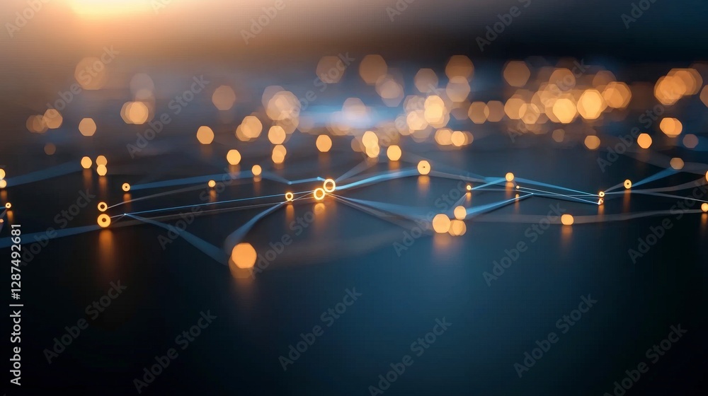 Aufkleber abstract glowing network with bright orbs in a dark space representing connections and digital techn
