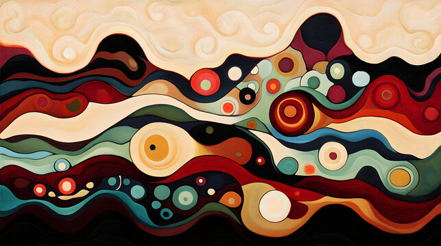 Colorful abstract painting featuring vibrant shapes and dynamic brush strokes by an artist and illustrator
