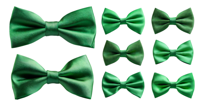 Collection of Green Bow Ties for Formal Attire and Fashion Events, isolated on transparent background - Powered by Adobe