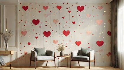 A chic, modern love wallpaper with a pattern of red hearts scattered over a plain background. The simple yet striking design combines elegance with a contemporary twist, making it perfect for a stylis