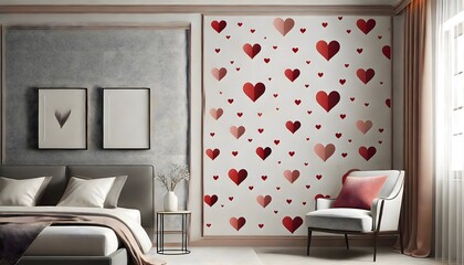 A chic, modern love wallpaper with a pattern of red hearts scattered over a plain background. The simple yet striking design combines elegance with a contemporary twist, making it perfect for a stylis