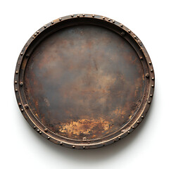 Fototapeta premium Round Rusty Metal Tray on White Background