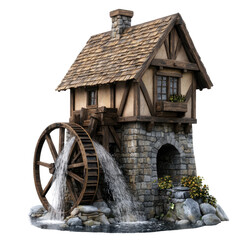 Obraz premium Rustic Watermill Surrounded by Natural Scenery and Stonework