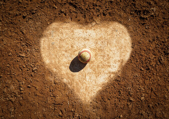 Baseball home plate shaped like heart with baseball            