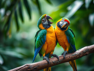 Obraz premium two-colorful-parrots-on-branch