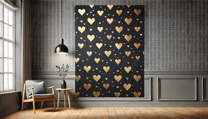 living room interior with golden hearts decoration