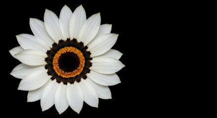 Elegant White Gazania Flower with Black Background Close Up Display