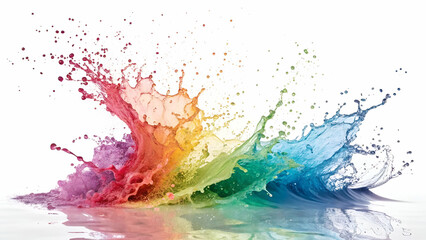 A vibrant splash of mixed colors on a white background