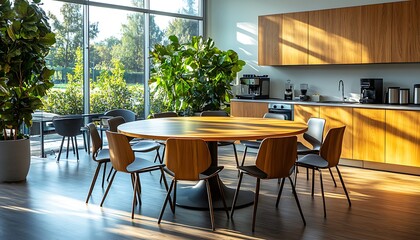 Modern Office Breakroom with Sunlit View