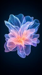 Abstract glowing flower in blue and pink on dark background
