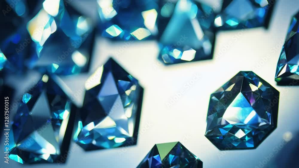 Poster backlit panning video across a series of glittering gemstone facets arranged to form a pattern, the 