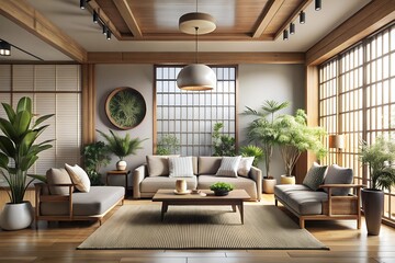 Fototapeta premium modern living room with fireplace