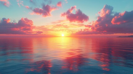 Obraz premium Ocean Sunset Reflecting Sky with Calm Water and Colorful Clouds