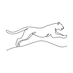 Continuous Line Drawing of a Running Cheetah, Wild Cat