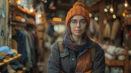 Portrait of a   stylish woman in a clothing store.