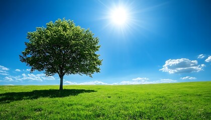 Obraz premium Sunny field with lone tree