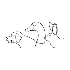 One Line Drawing Dog, Goose, Rabbit, Farm Animals, Continuous Line Art, Simple Sketch, Minimalist De