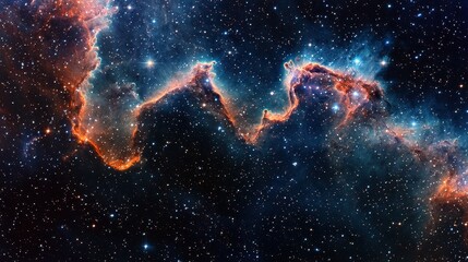 A celestial nebula shaped like a massive cosmic serpent, glowing neon filaments stretching across space