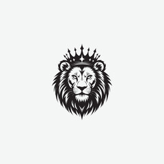 Fototapeta premium Discover a bold and powerful crowned lion logo with a sharp-edged mane in a black and white vector style. Perfect for branding, tattoos, esports, or royalty-themed designs.