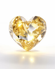 Fototapeta premium Close-up of a glossy, faceted heart icon. The heart-shaped jewel is golden and filled with internal lights