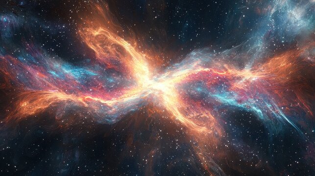 A radiant cosmic bridge of nebula gas connects two parallel universes, glowing with infinite energy