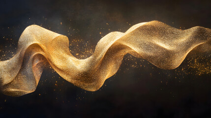 Gold ribbon on a solid black background for decorative or design purposes
