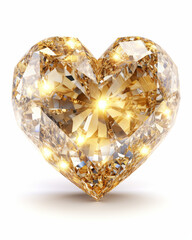 Fototapeta premium Close-up of a glossy, faceted heart icon. The heart-shaped jewel is golden and filled with internal lights