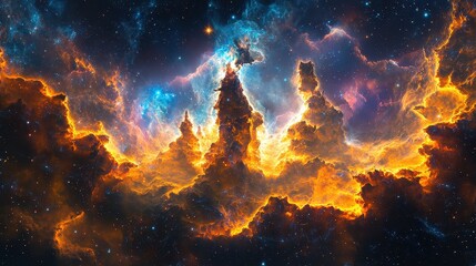 Obraz premium A surreal deep-space cathedral made of nebula gas, its glowing spires stretching into the void