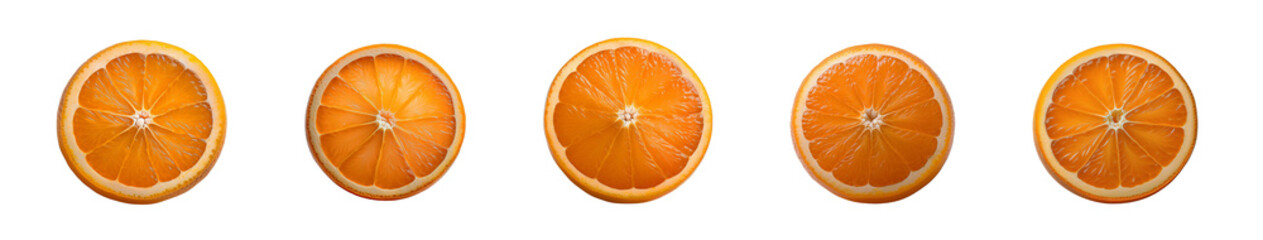 five orange slices arranged in a row.