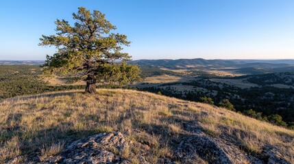 Obraz premium Lone pine tree hilltop sunset landscape