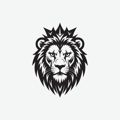 Obraz premium Discover a bold and powerful crowned lion logo with a sharp-edged mane in a black and white vector style. Perfect for branding, tattoos, esports, or royalty-themed designs.