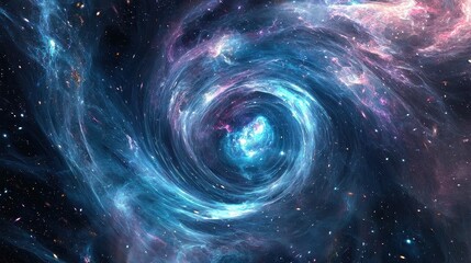 A hyper-realistic nebula vortex swirls endlessly, pulling cosmic dust into mesmerizing patterns