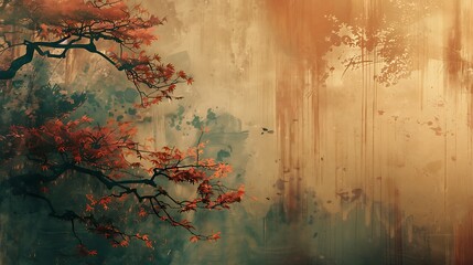 A vintage Japanese-inspired aesthetic background with faded warm tones, grainy film texture, subtle noise effects, and traditional patterns, evoking nostalgia and old-school vibes, ultra HD, 