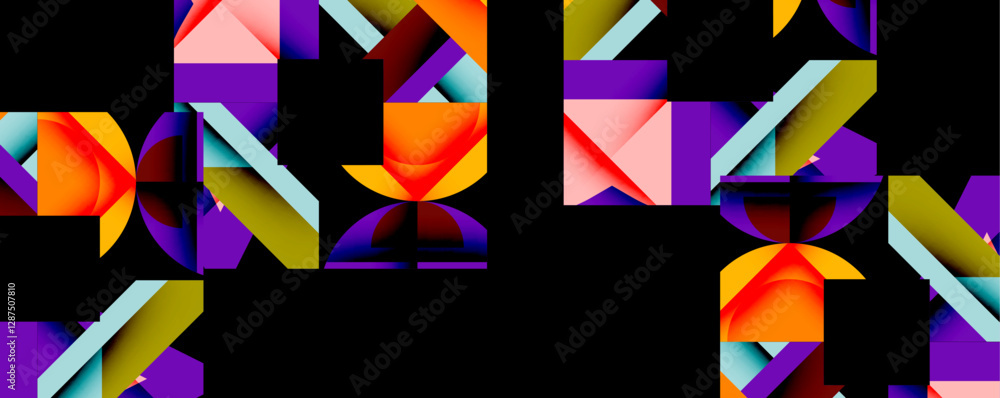 Poster abstract geometric composition with interlocking circular and angular shapes, featuring smooth gradi