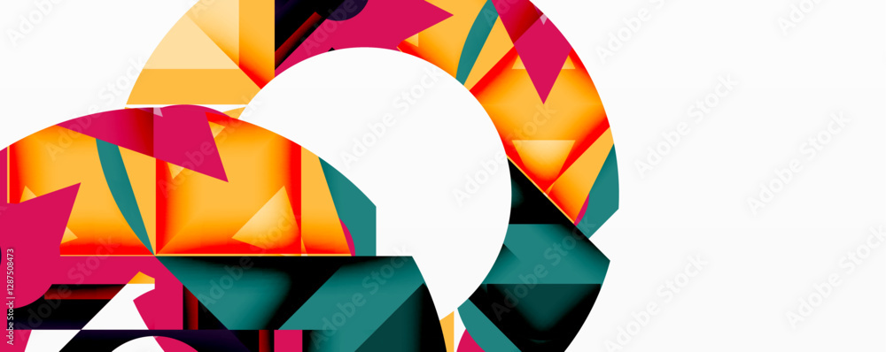Wall mural abstract geometric artwork with interwoven angular and curved shapes, dynamic composition with smoot
