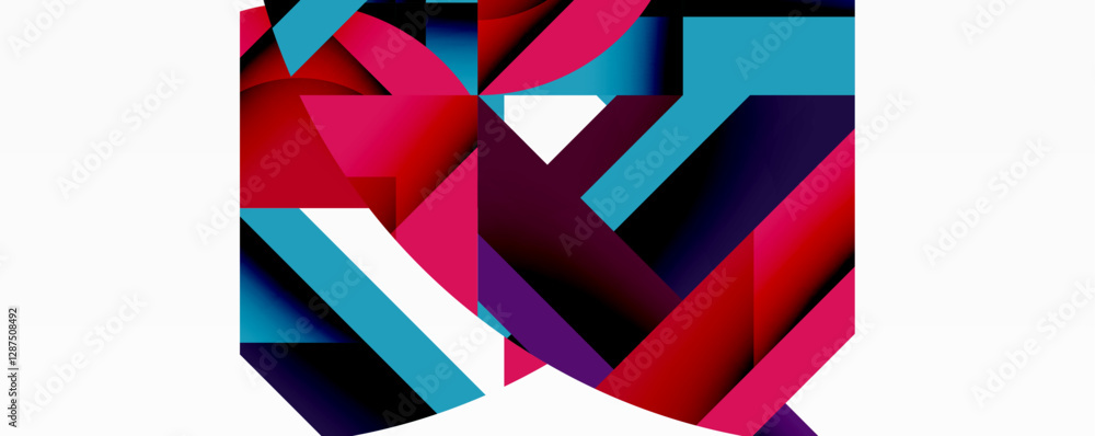 Poster Abstract geometric composition with interlocking circular and angular shapes, featuring smooth gradients and sharp contrasts on a white background