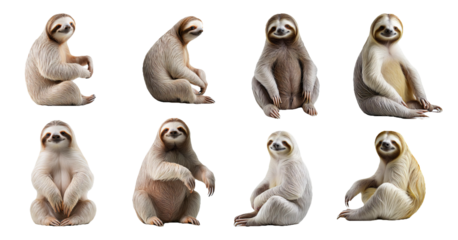 Various poses of sloth isolated on transparent background