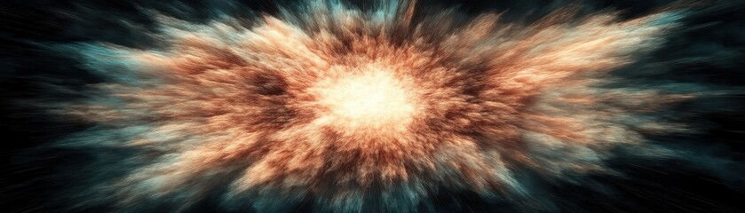 A vibrant explosion of energy radiates outward, creating a dynamic cosmic scene with bright colors and swirling patterns.