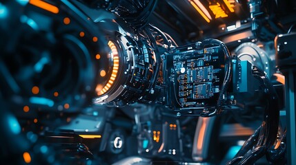 Futuristic Technology Machine with Circuit Board and Glowing Components