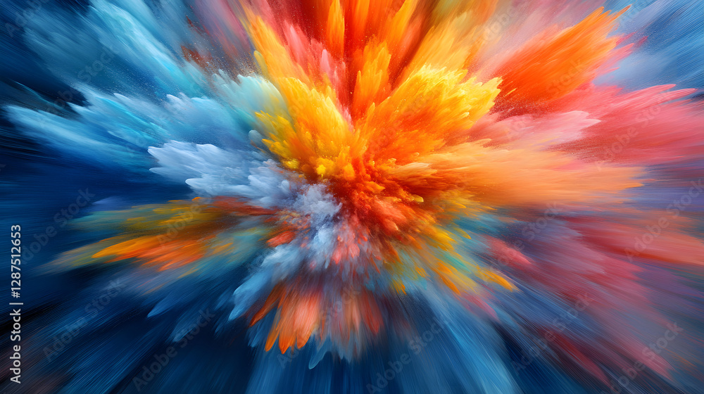Poster colorful explosion of paint creating abstract art in vibrant hues and patterns on a white canvas bac